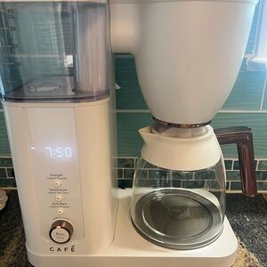 White Drip Coffee Maker with Brown Handle